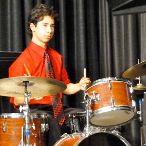 Senior Jonah Hurtig practices his drumming