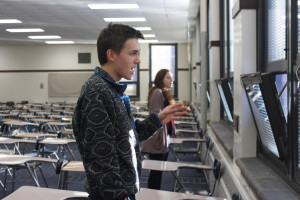 Senior Noah Eisfelder rehearses for his event in Declamation and Humorous Interpretation