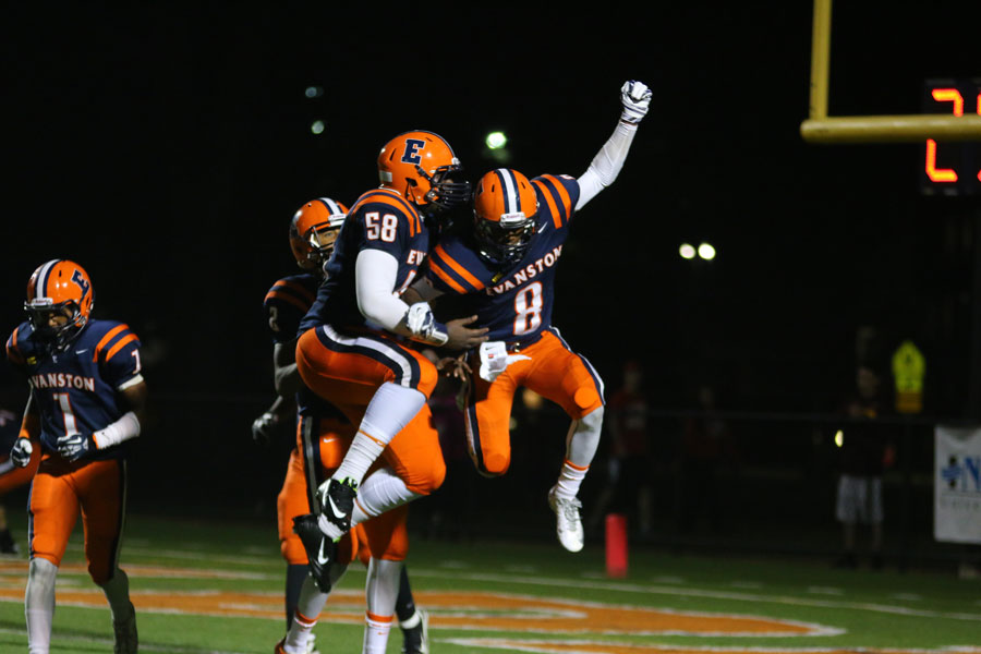 Senior Brandon Hilliard celebrates after a touchdown. 