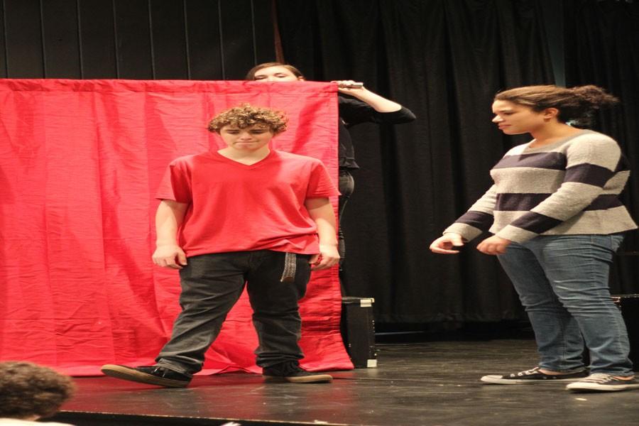 Freshman Jacob Wilson and Gia Clarke rehearse in the Little Theater. 