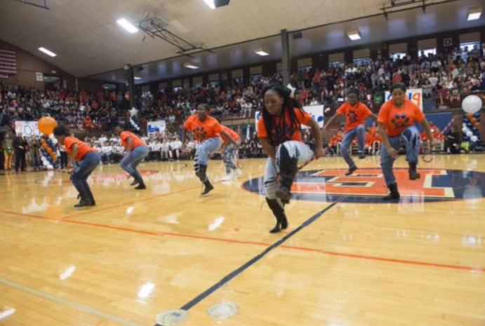 Step team practices their moves for competition and pep rally