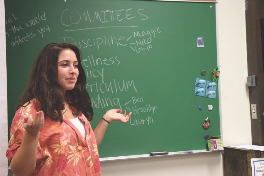 Senior Nadia Goldberg leads a meeting.