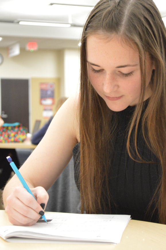 Senior Sarah Craig takes a standardized test.