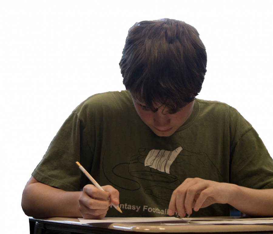 A student practices math problems.