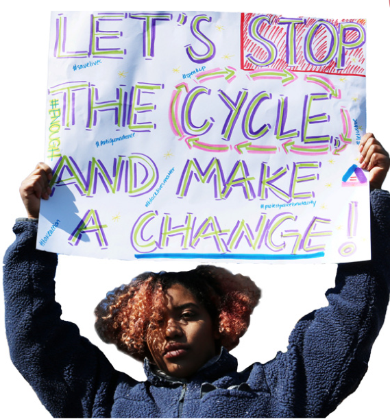 An ETHS student advocates for school safety at the walkout in March 2018.