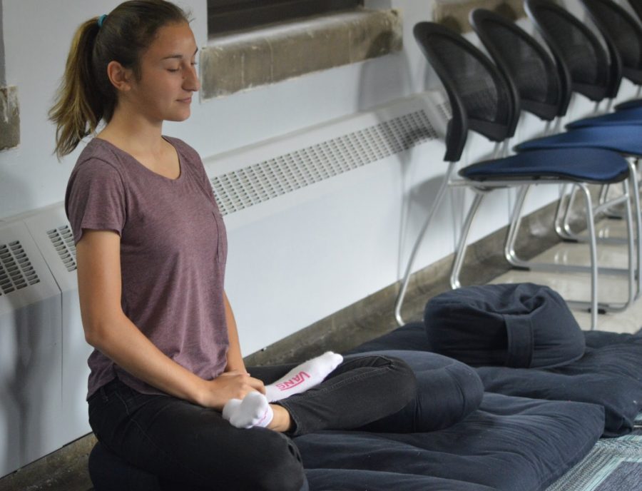 Senior Maia Bhattacharyya takes advantage of  the new meditation center.