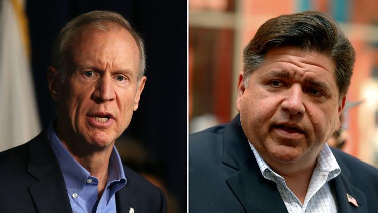 Current+Gov.+Bruce+Rauner%2C+left%2C+and+Democratic+challenger+J.B.+Pritzker.