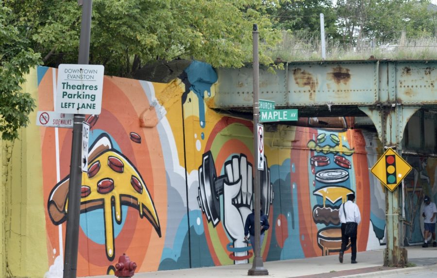 Mural on Church St. showcases food and fitness theme.