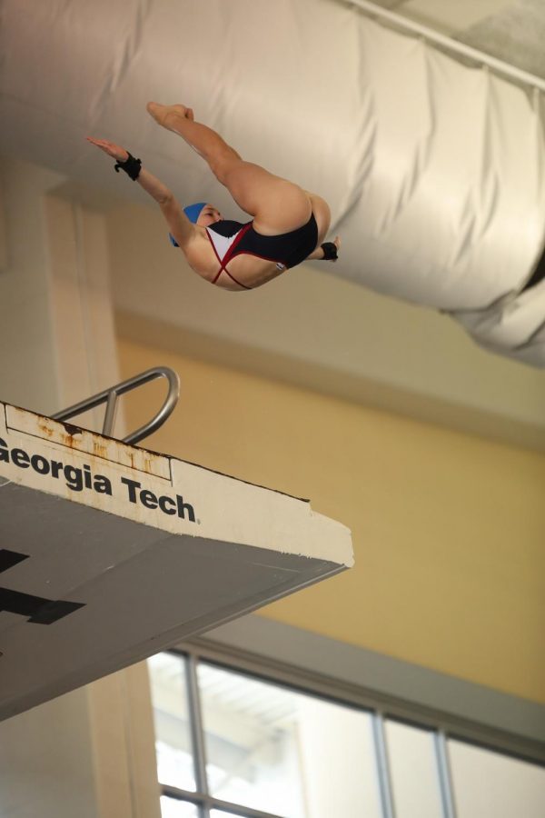 Hogan leaps off the high dive.