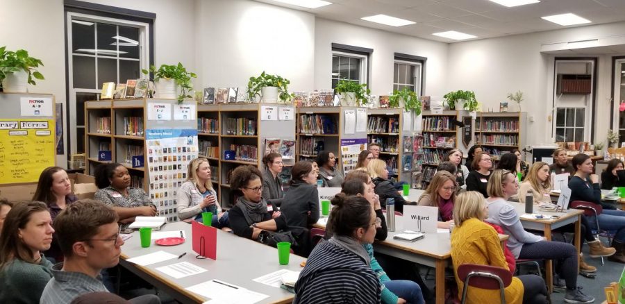 District 65 parents meet at Lincolnwood on Feb. 20.