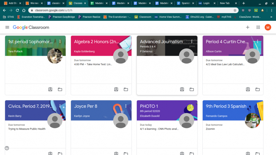 Students view of Google Classroom.