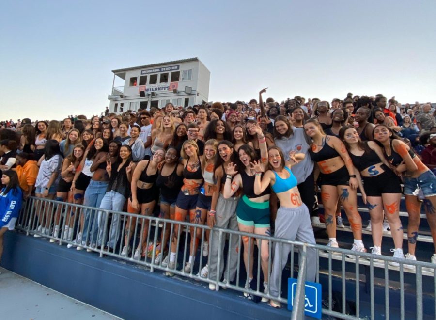 The Kit Pit, the student section at Lazier Field in front of which performs ETHS cheer.