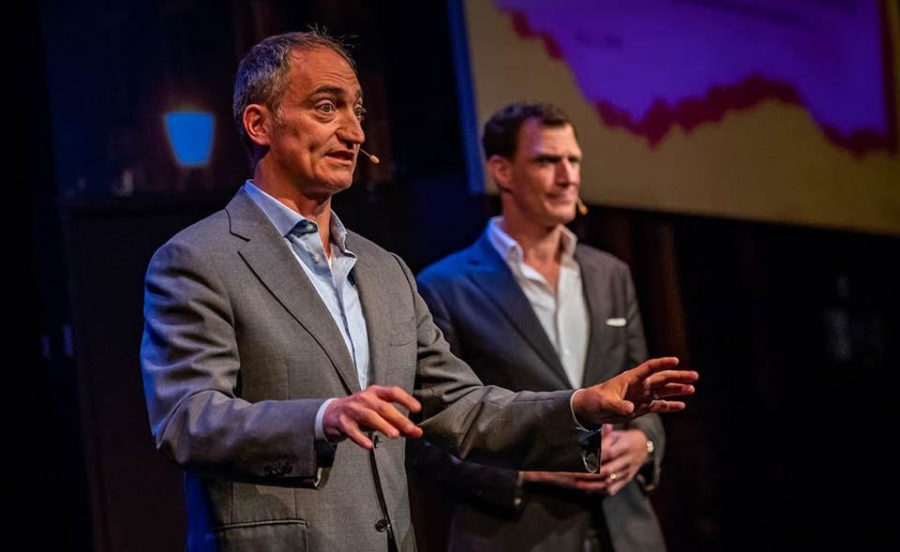 Former YAMO performer Pep Rosefeld on stage at Boom Chicago in Amsterdam, the improv club he manages.