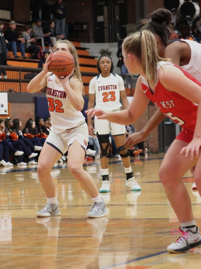 Senior Sofia Rocca shoots free throw against Niles West, photo courtesy of Maya Valentine