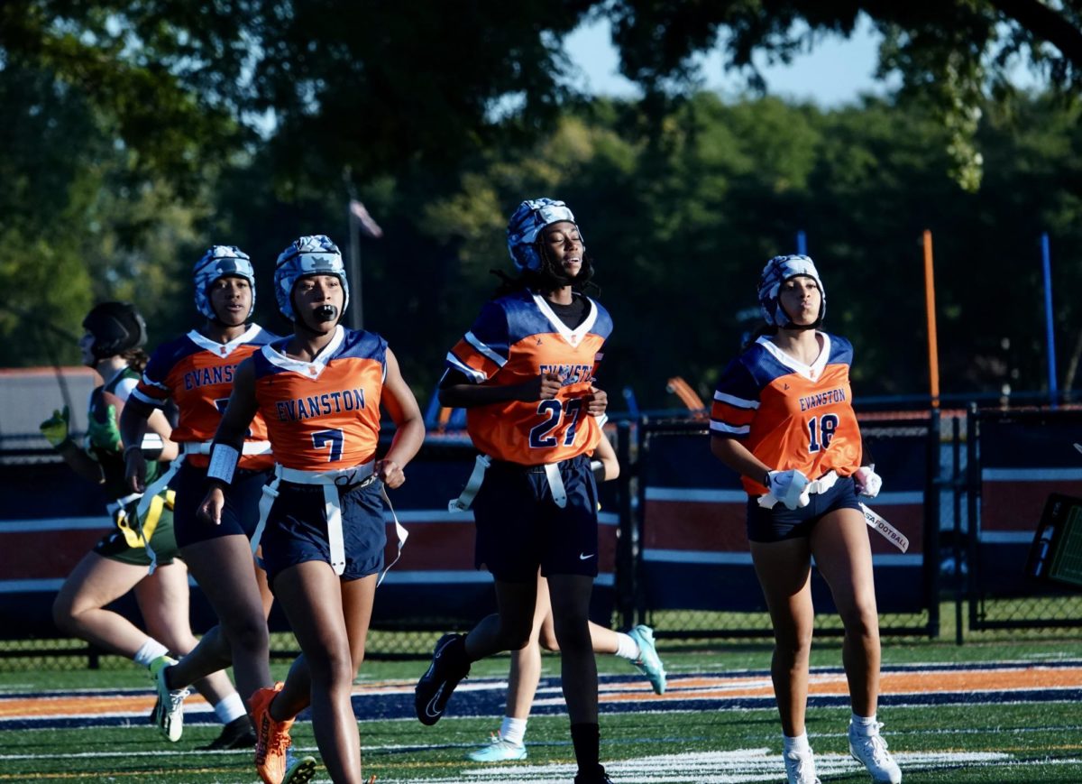 The+ETHS+girls+varsity+flag+football+team+kicked+off+their+season+on+Sept.+14+against+Lane+Tech