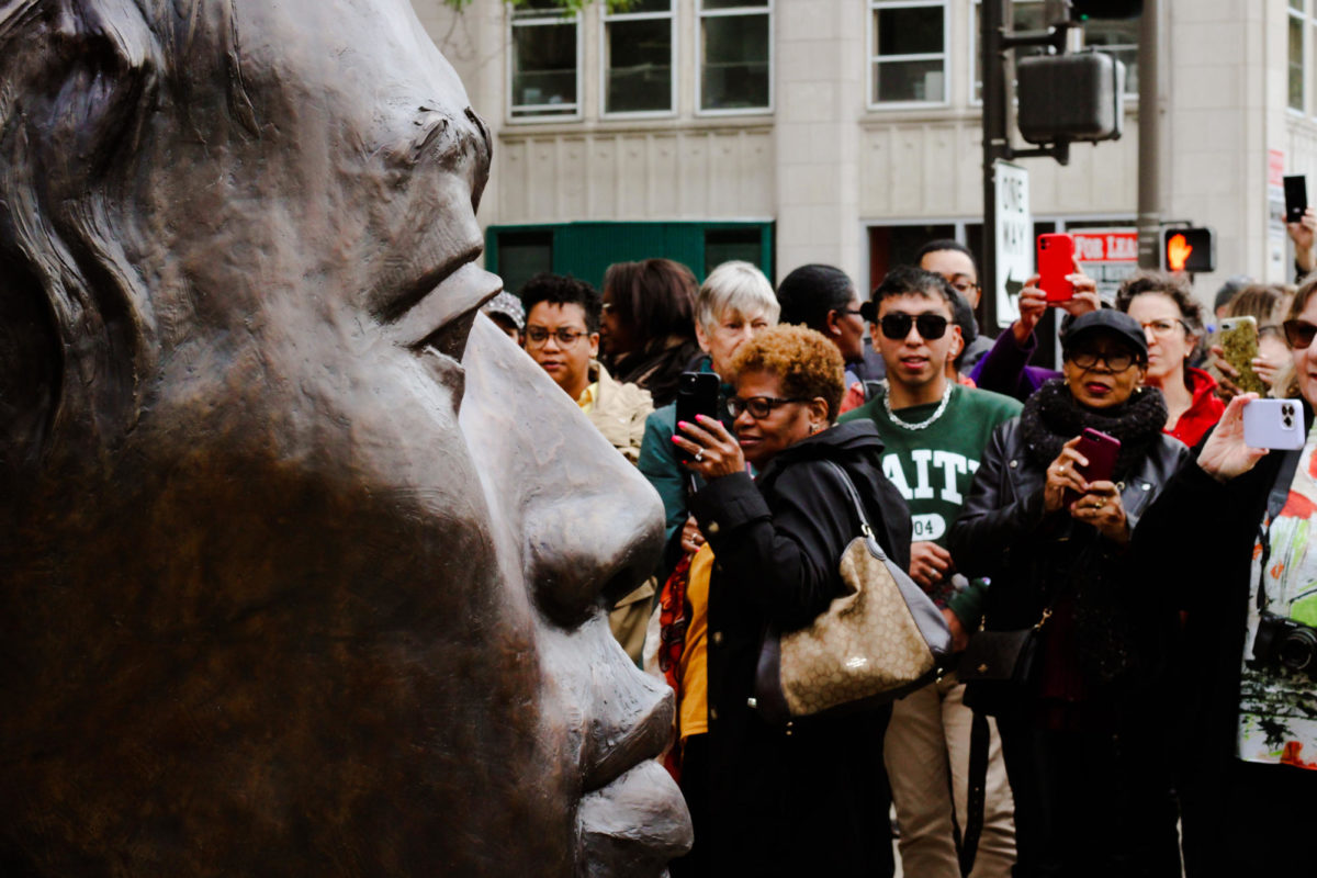 Crowds gathered to admire the new statue.