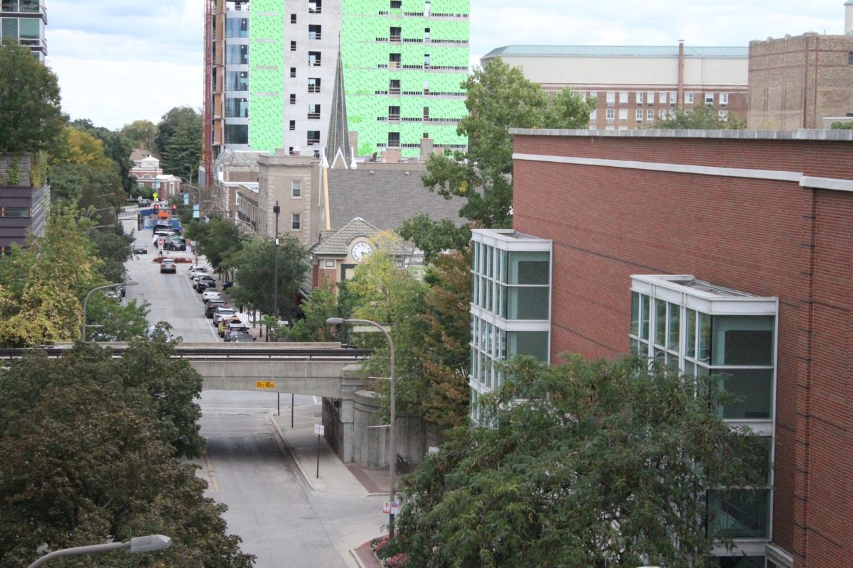 The view of downtown Evanston outside the Maker's Market.