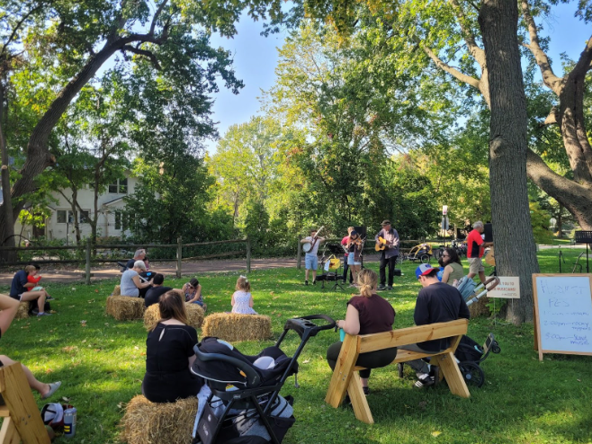 Families gathered to listen to live music.