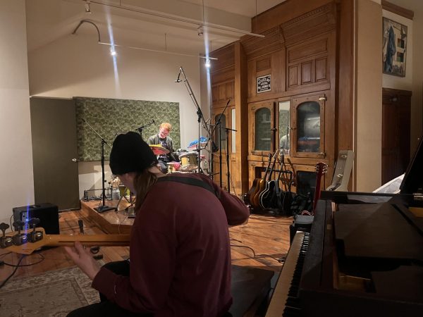 Music students play in a weekly jam session at Butcher Boy, a private recording studio for local artists ran by grammy-winning producer Jim Tullio. Photo courtesy of Ella Bowker