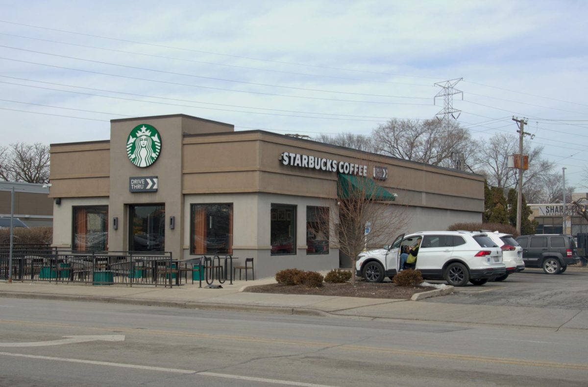 Exterior shot of the Starbucks on Dempster and Dodge