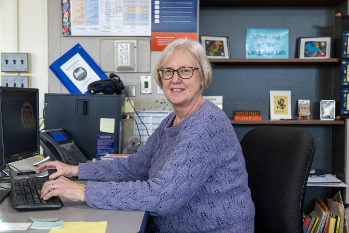 Sherry Iverson works in the Language Lab to assist teachers with high-quality software that is used for learning activities.